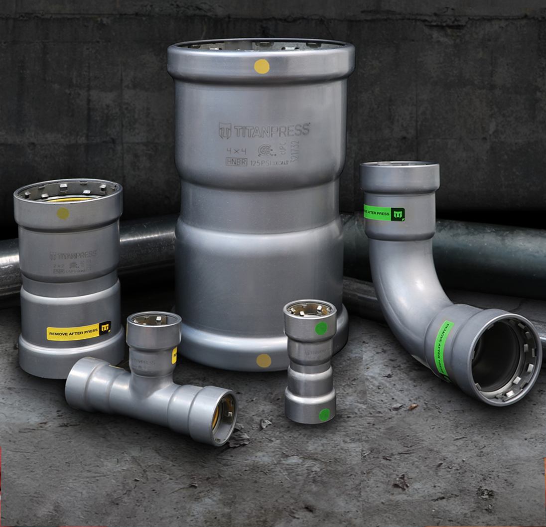 TitanPress carbon steel press fittings for commercial and industrial piping systems.