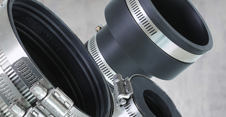 Everconnect Flexible Connections logo over flexible plumbing couplings.