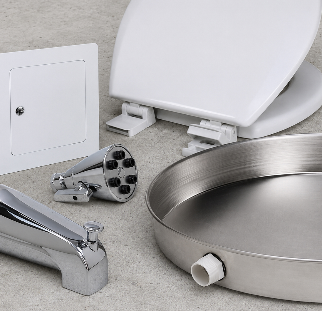 Everflow plumbing specialties including toilet repair and installation components.