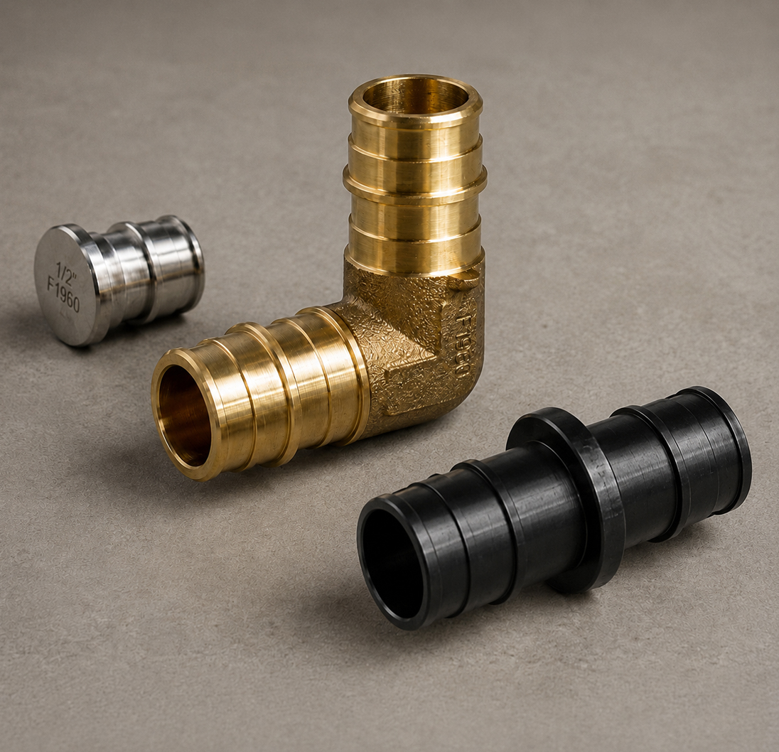 Expansion PEX fittings in brass, stainless steel and polymer materials.