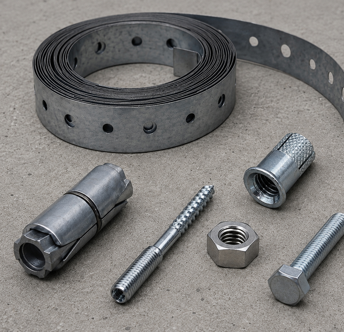 Assortment of Piers pipe support hardware, fasteners and accessories.