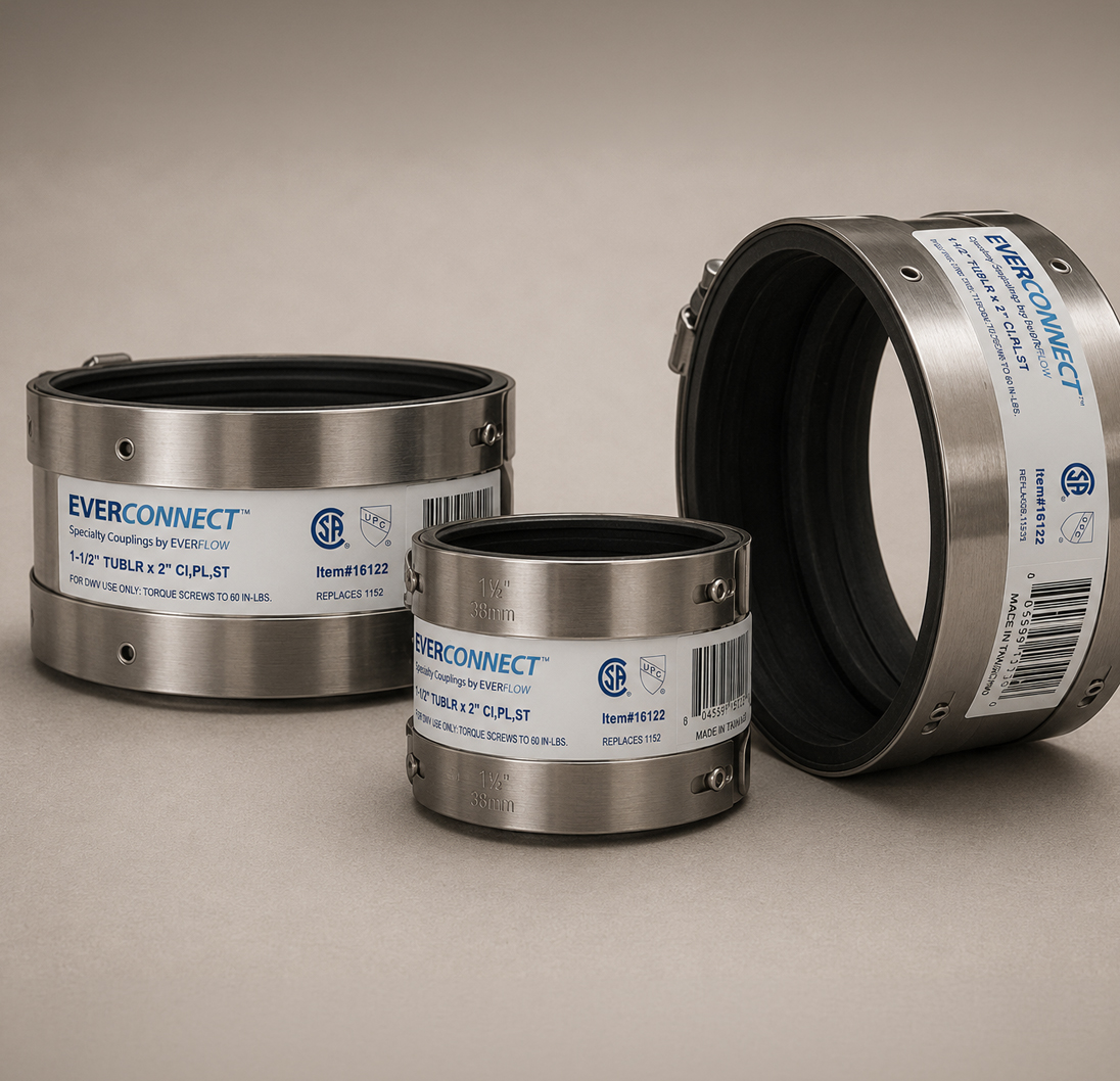 Everconnect stainless steel shielded couplings in three sizes.