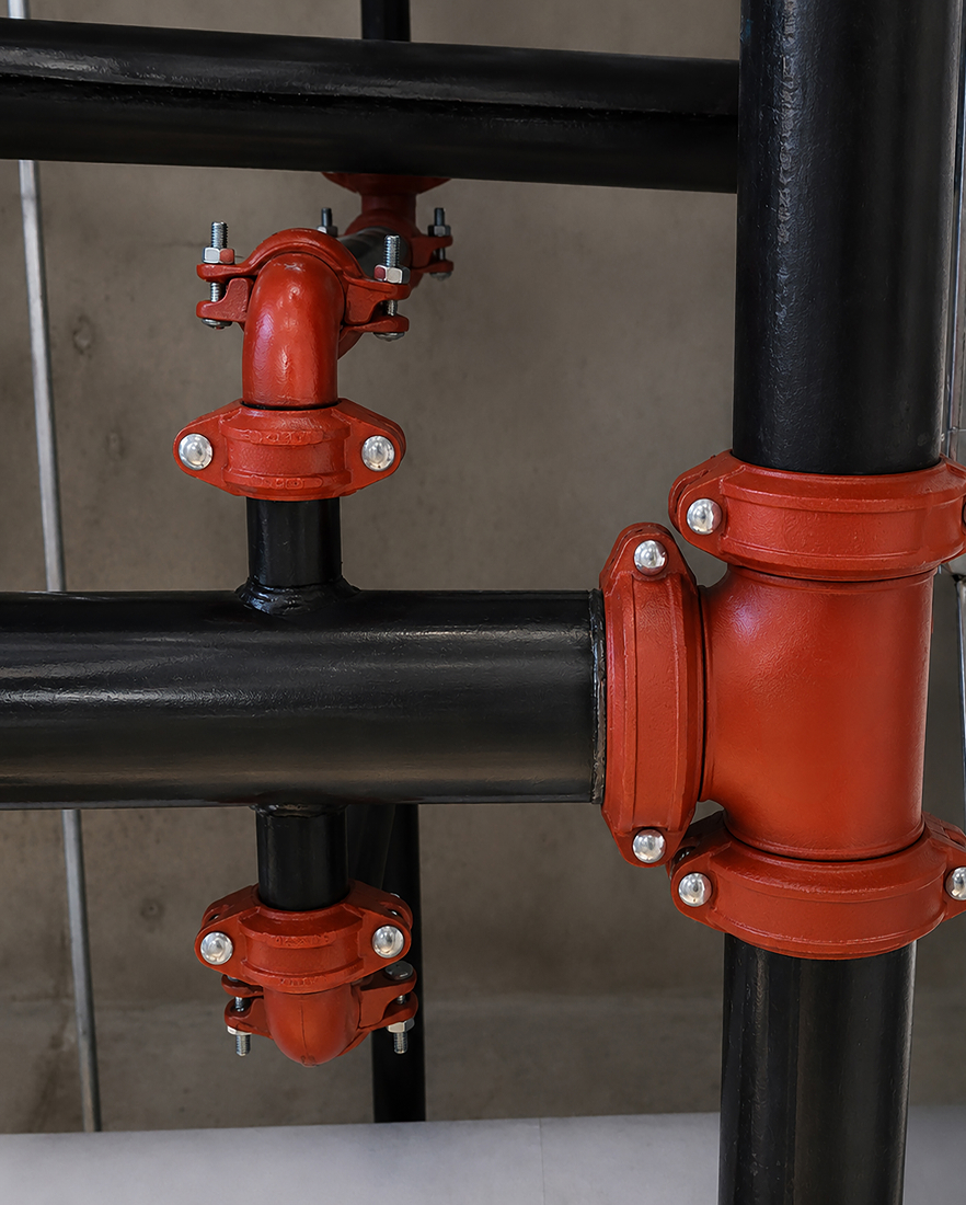 Grooved pipe fittings and couplings for commercial fire protection and piping systems.